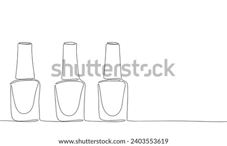 Nail polish bottles one line continuous line. Outline line art nail polish bottle. Hand drawn vector art.