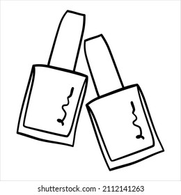 Nail polish bottles silhouette for manicure industry. Minimalist black laquer bottle in hand drawn outline style