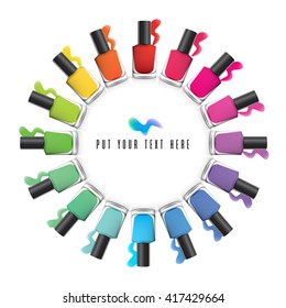nail polish bottles stacked circle on a white background vector