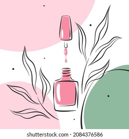 Esmalte de uñas, pincel de uñas. Diseño para estudio de uñas para publicaciones en medios sociales e historias, aplicaciones móviles. Ilustraciones vectoriales