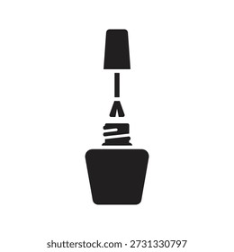 Icono de cepillo de esmalte de uñas Ilustración vectorial que muestra la botella del aplicador de barniz laca manicura cosmética pedicura concepto de producto de belleza aislado elemento de diseño de fondo blanco