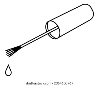 Nail polish brush for manicure. A drop of nail polish drips down. Sketch. Vector illustration. The bristled brush contains a small amount of coating to apply to your nails. Decorative cosmetics 