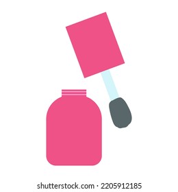 Nail polish in cartoon flat style. Vector illustration of girly beauty product in pink color for card, poster, beauty salon template.