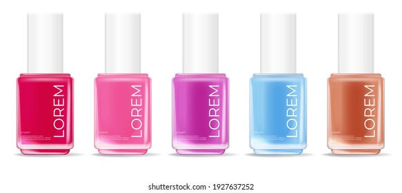 Nail polish collection on a white background. cosmetic product template for advertisement, magazine, product sample. Vector Illustration EPS10