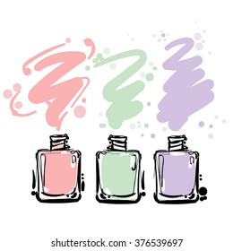 Nail Polish Colorful  Jars, Vector Illustration