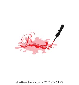 Nail polish design logo with letter R concept