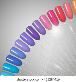 Nail polish in different colors. Tips. Vector illustration