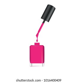 Nail polish dripping from brush into bottle isolated on a white background