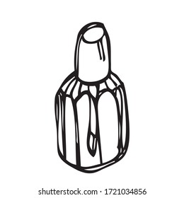 Nail polish.  Hand drawn, doodle illustration. Element for poster, women's accessories, jewelry, advertising, cosmetology equipment. Isolated image on a white background. Vector linear graphics.
