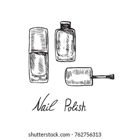 Nail Polish, hand drawn doodle sketch with inscription, isolated vector illustration