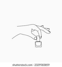 Nail polish in hand line art vector minimalist manicure logo