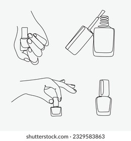 Nail polish in hand line art vector minimalist manicure logo