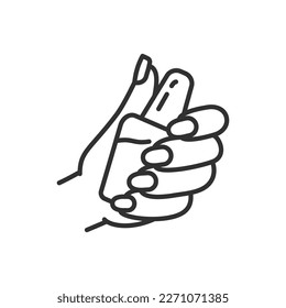 Nail polish in hand, linear icon, manicure. Line with editable stroke