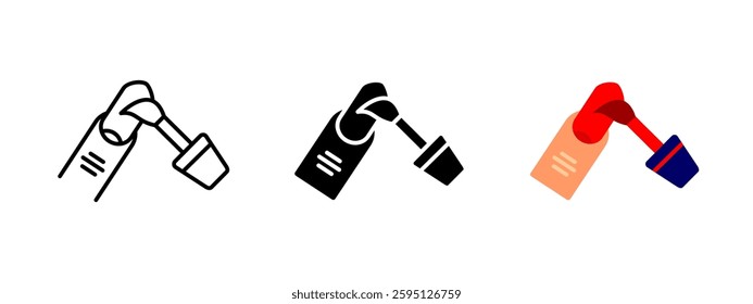 Nail polish icon. Beauty and manicure treatment with a brush applying red color to nails. Self-care and fashion concept. Vector illustration of a stylish nail painting process.