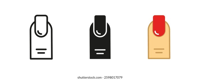 Nail polish icon. Finger with glossy red nail polish vector illustration. Beauty and manicure symbol representing self-care, fashion and professional nail treatment concepts.