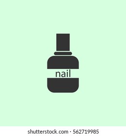Nail polish icon flat. Grey vector symbol on green background