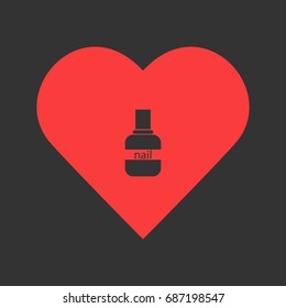Nail polish icon flat. Simple pictogram on heart background. Vector illustration symbol