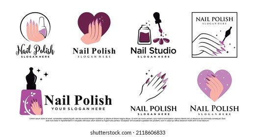Logo-Maniküre für Nagellack mit modernem Konzept Premium Vector
