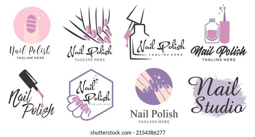 Nail Polish Icon Set Logo Design Template