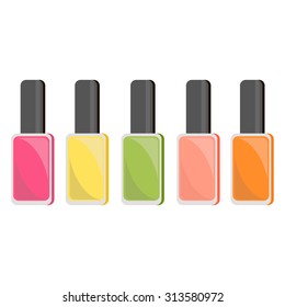 Nail polish icon set. Vector, flat, illustration.