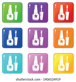 Nail polish icons set 9 color collection isolated on white for any design