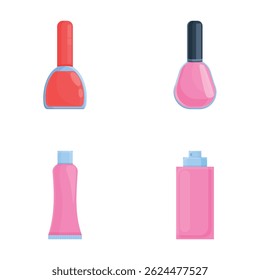 Nail polish icons set cartoon vector. Manicure and chiropody tool. Fashion, beauty