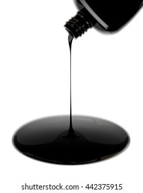 Nail polish leaking out from bottle. Vector realistic illustration.
