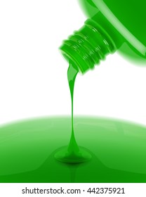 Nail polish leaking out from bottle. Vector realistic illustration.
