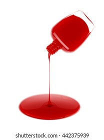 Nail polish leaking out from bottle. Vector realistic illustration.