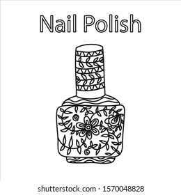 Nail polish line illustration.Hand drawn vector illustration.Vector isolated outline drawing.Beauty element for design.Beautiful coloring page.