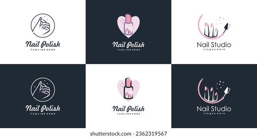 Nail polish logo collection with modern creative and unique concept design Premium Vector