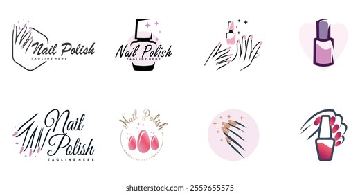 Nail polish logo collection with modern creative and unique concept design Premium Vector