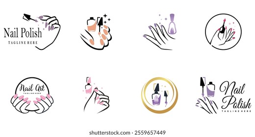 Nail polish logo collection with modern creative and unique concept design Premium Vector