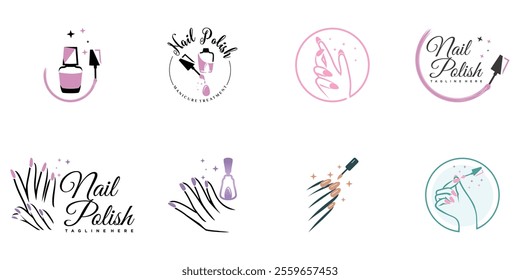 Nail polish logo collection with modern creative and unique concept design Premium Vector