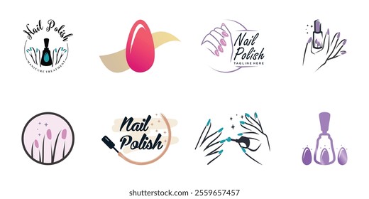 Nail polish logo collection with modern creative and unique concept design Premium Vector