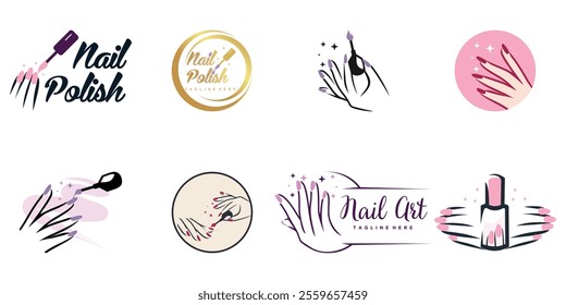 Nail polish logo collection with modern creative and unique concept design Premium Vector