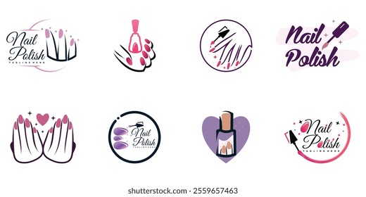 Nail polish logo collection with modern creative and unique concept design Premium Vector