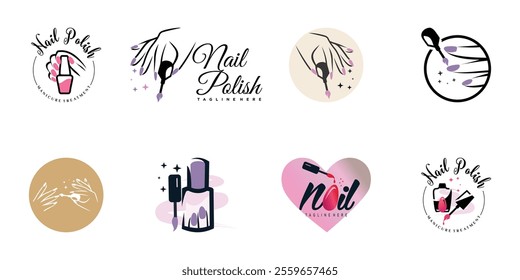 Nail polish logo collection with modern creative and unique concept design Premium Vector