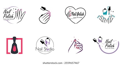 Nail polish logo collection with modern creative and unique concept design Premium Vector