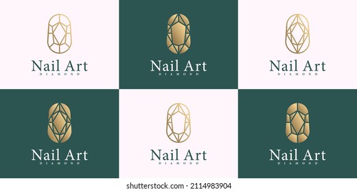 Nagellack-Logo mit kreativem Diamantenliniendesign Premium vektor Part 1