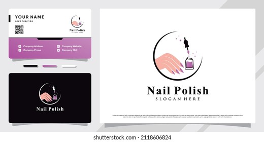 Nail polish logo with creative element and business card design Premium Vector