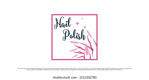 Nail polish logo design for nail art studio with woman hand and square concept Premium Vector