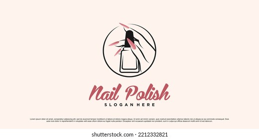 Nail polish logo design for nail art studio with circle concept and creative element Premium Vector