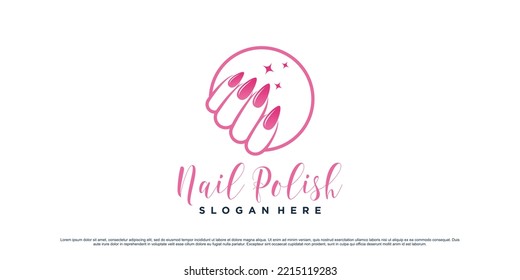 Nail polish logo design for nail art studio with circle concept and creative element Premium Vector