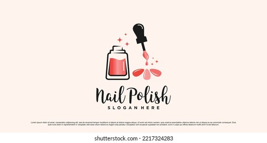 Nail polish logo design for nail art studio with bottle icon and unique concept Premium Vector