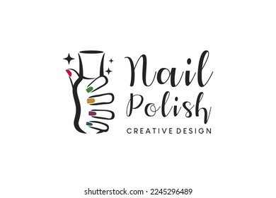 Nail polish logo design, nail care logo vector illustration for creative modern beauty lifestyle
