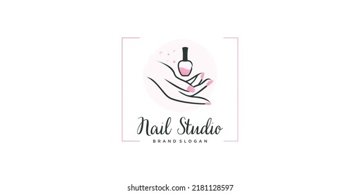 Nail polish logo design with creative unique style Premium Vector