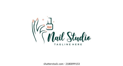 Diseño del logotipo de puño de uñas con estilo creativo Vector Premium