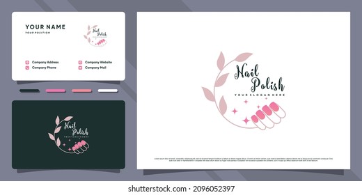 Nail polish logo design inspiration for beauty salon with business card design Premium Vector