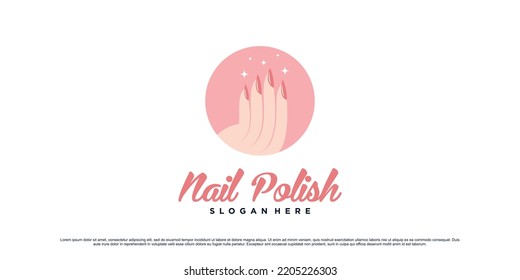 Nail polish logo design for manicure salon with woman hands and circle concept Premium Vector